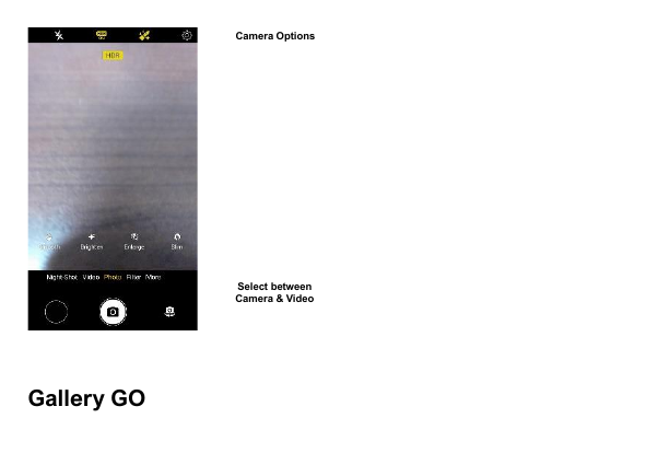 Camera OptionsSelect betweenCamera & VideoGallery GO