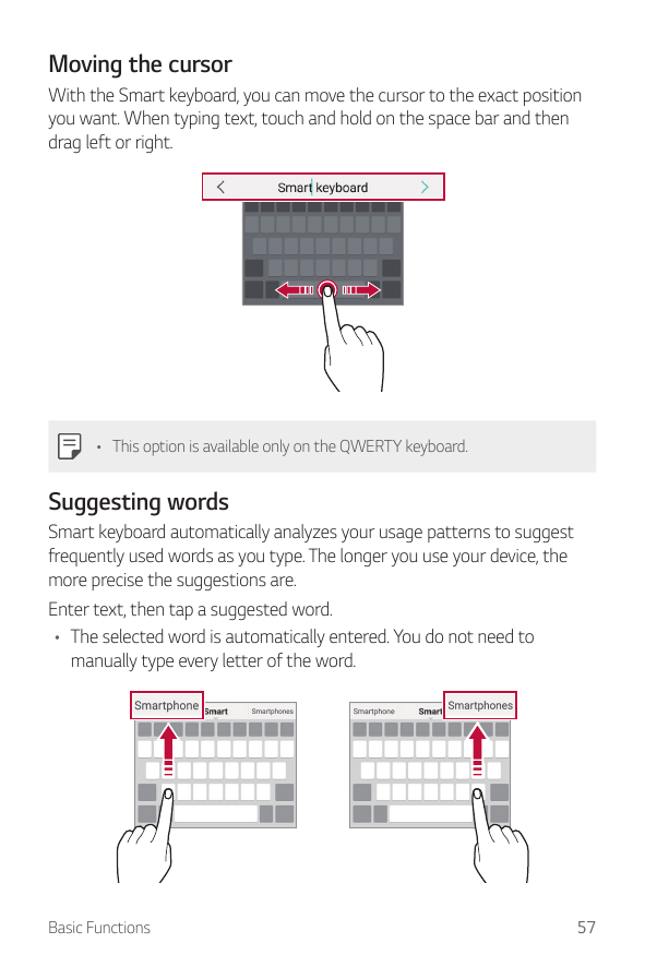 Moving the cursorWith the Smart keyboard, you can move the cursor to the exact positionyou want. When typing text, touch and hol