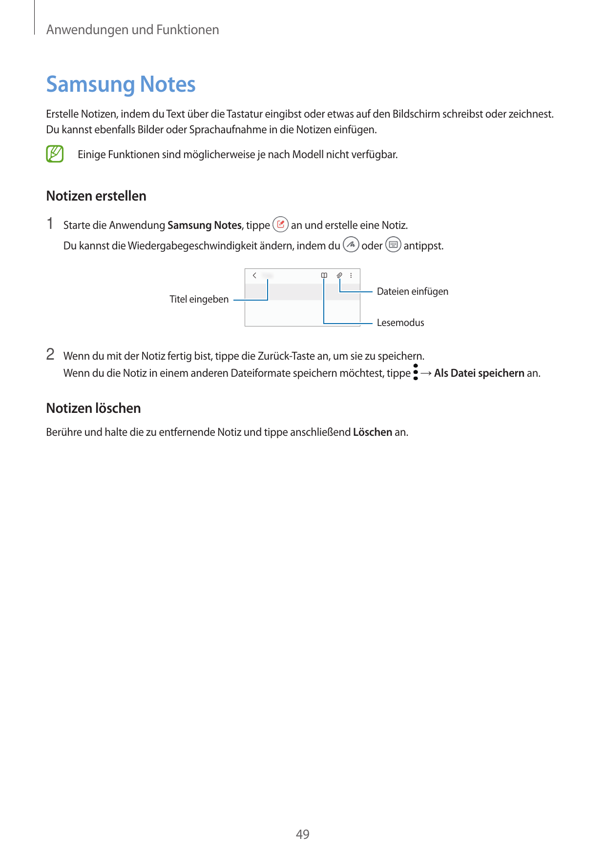 Anwendungen und FunktionenSamsung NotesErstelle Notizen, indem du Text über die Tastatur eingibst oder etwas auf den Bildschirm 