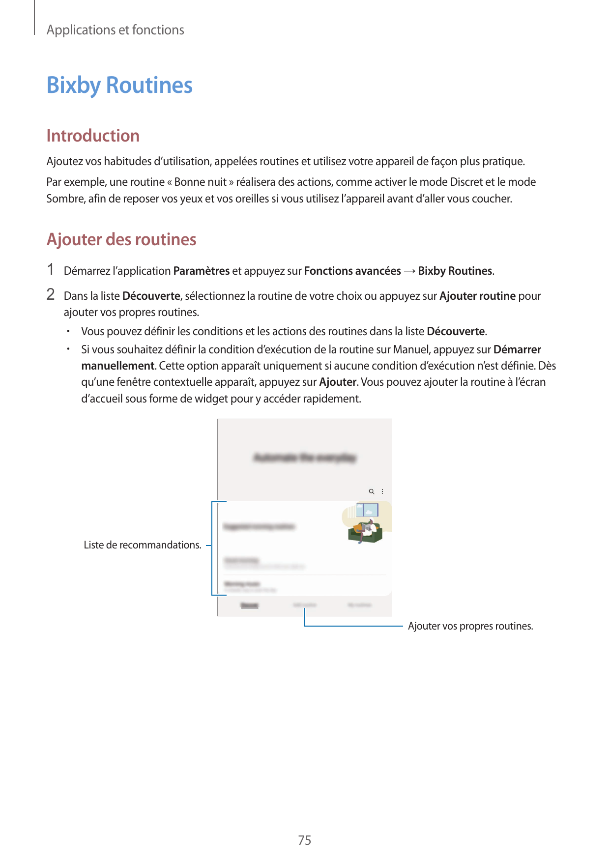 Applications et fonctionsBixby RoutinesIntroductionAjoutez vos habitudes d’utilisation, appelées routines et utilisez votre appa