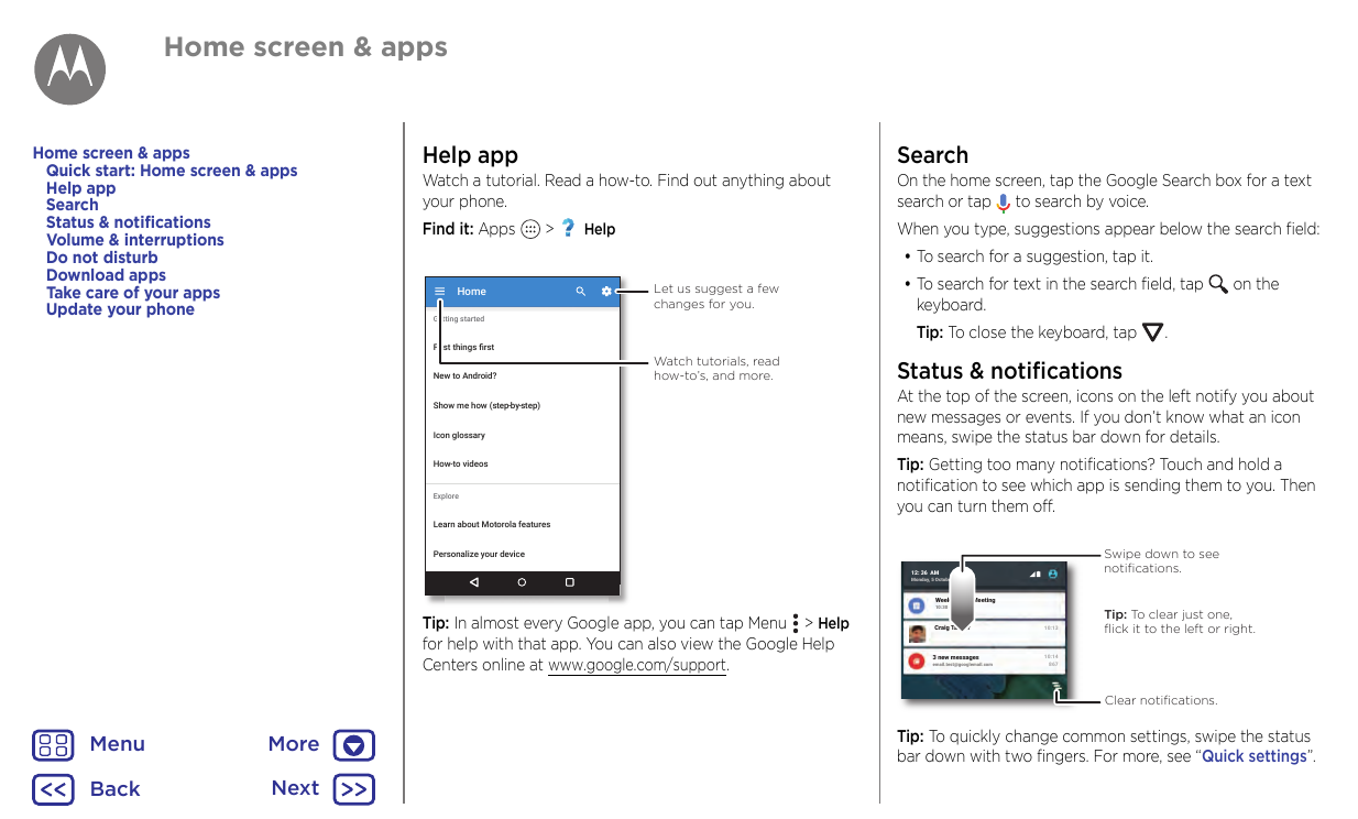 Home screen & appsHome screen & appsQuick start: Home screen & appsHelp appSearchStatus & notificationsVolume & interruptionsDo 