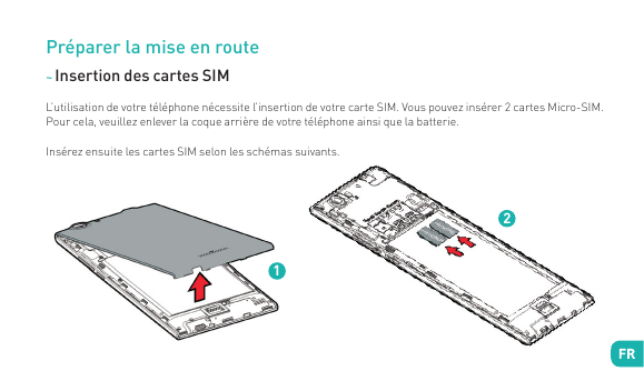Préparer la mise en route~ Insertion des cartes SIML’utilisation de votre téléphone nécessite l’insertion de votre carte SIM. Vo