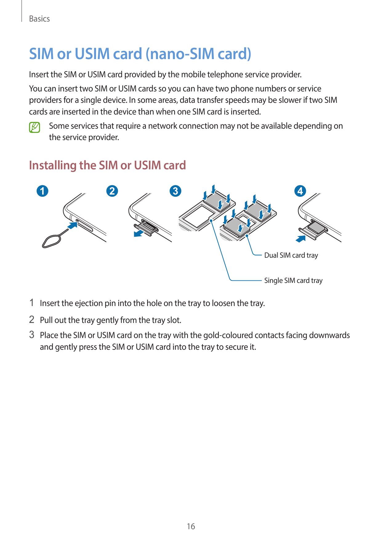 BasicsSIM or USIM card (nano-SIM card)Insert the SIM or USIM card provided by the mobile telephone service provider.You can inse