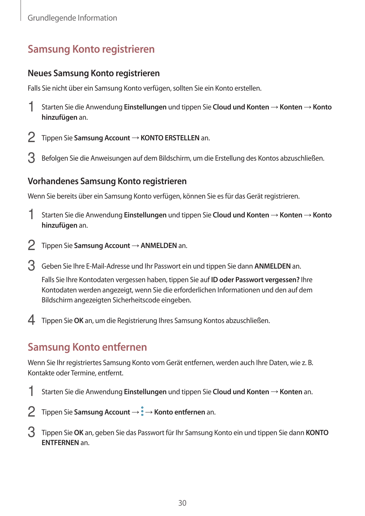 Grundlegende InformationSamsung Konto registrierenNeues Samsung Konto registrierenFalls Sie nicht über ein Samsung Konto verfüge