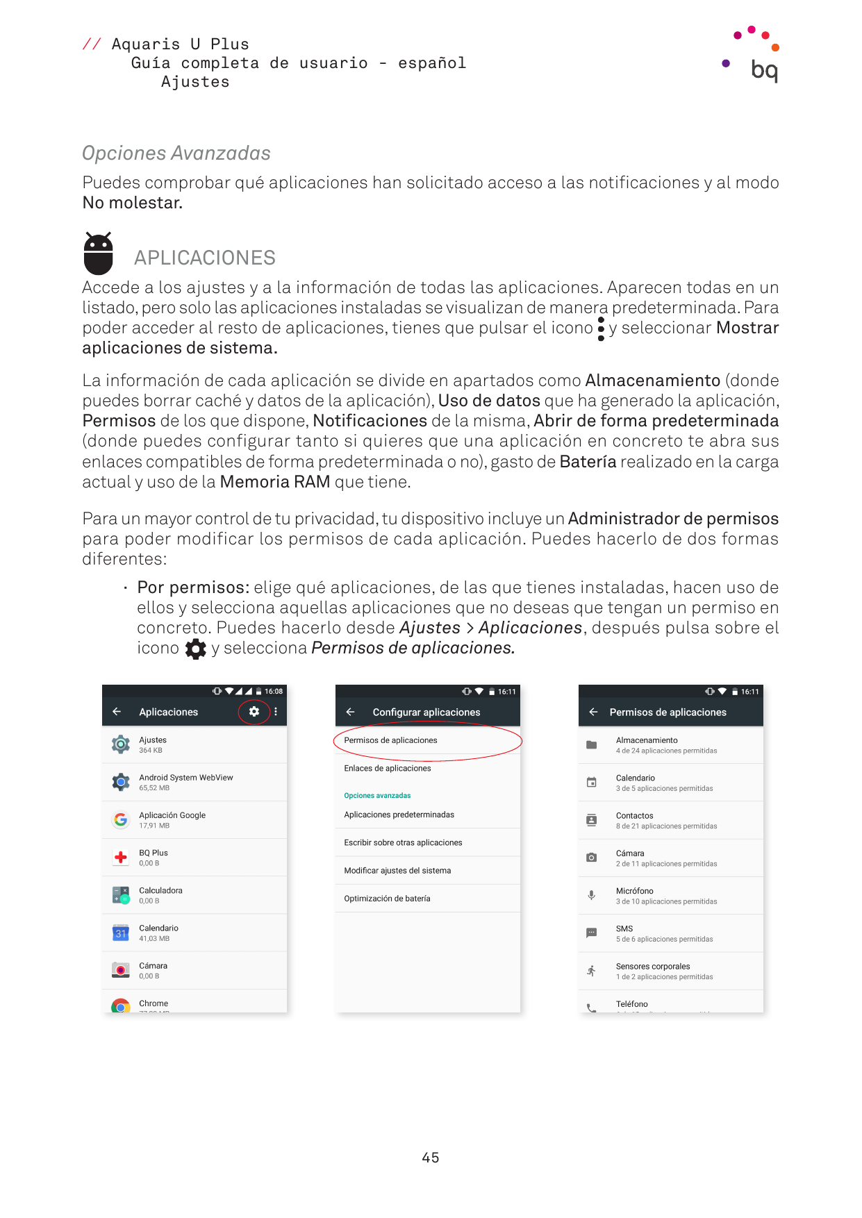 // Aquaris U PlusGuía completa de usuario - españolAjustesOpciones AvanzadasPuedes comprobar qué aplicaciones han solicitado acc