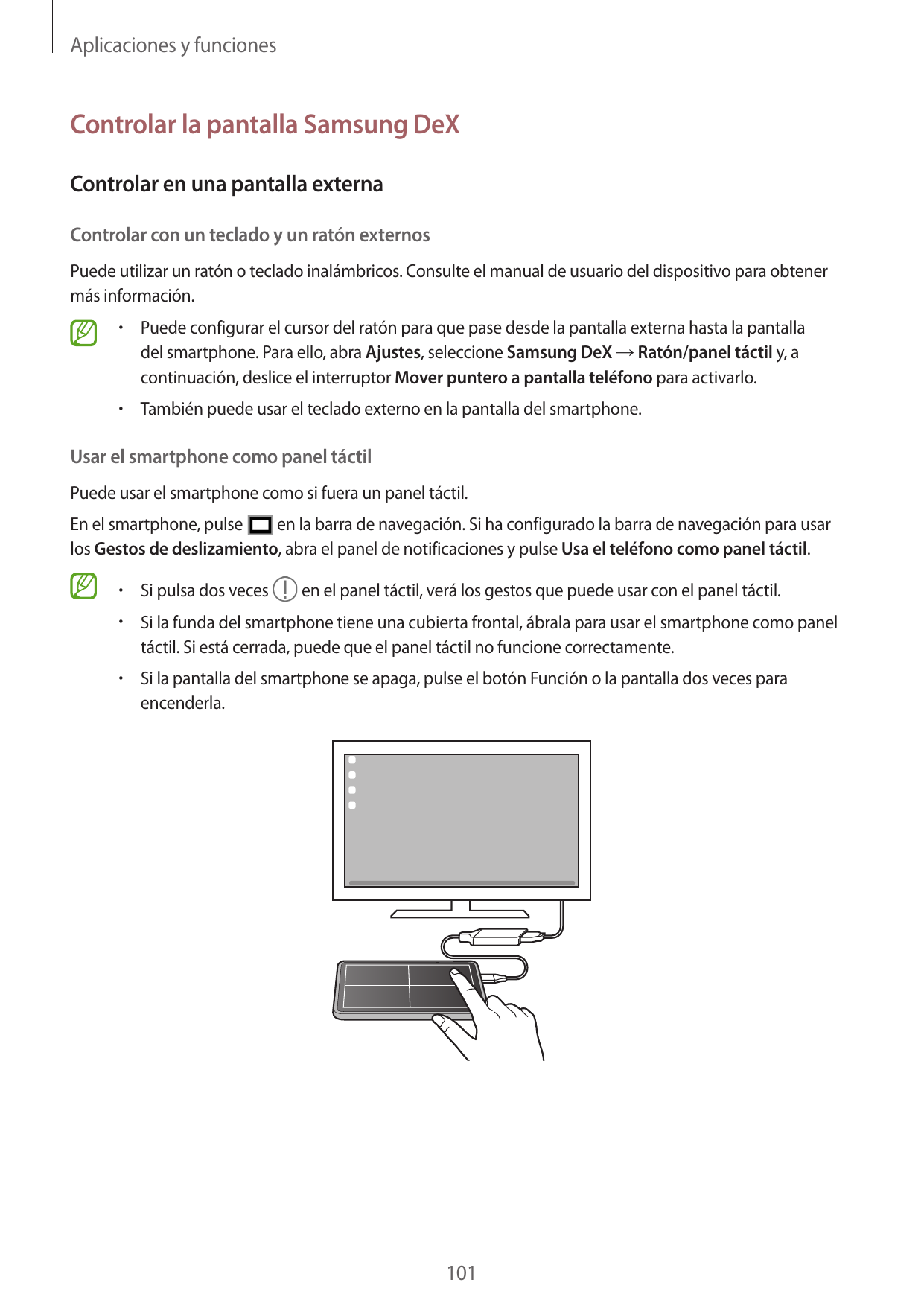 Aplicaciones y funcionesControlar la pantalla Samsung DeXControlar en una pantalla externaControlar con un teclado y un ratón ex