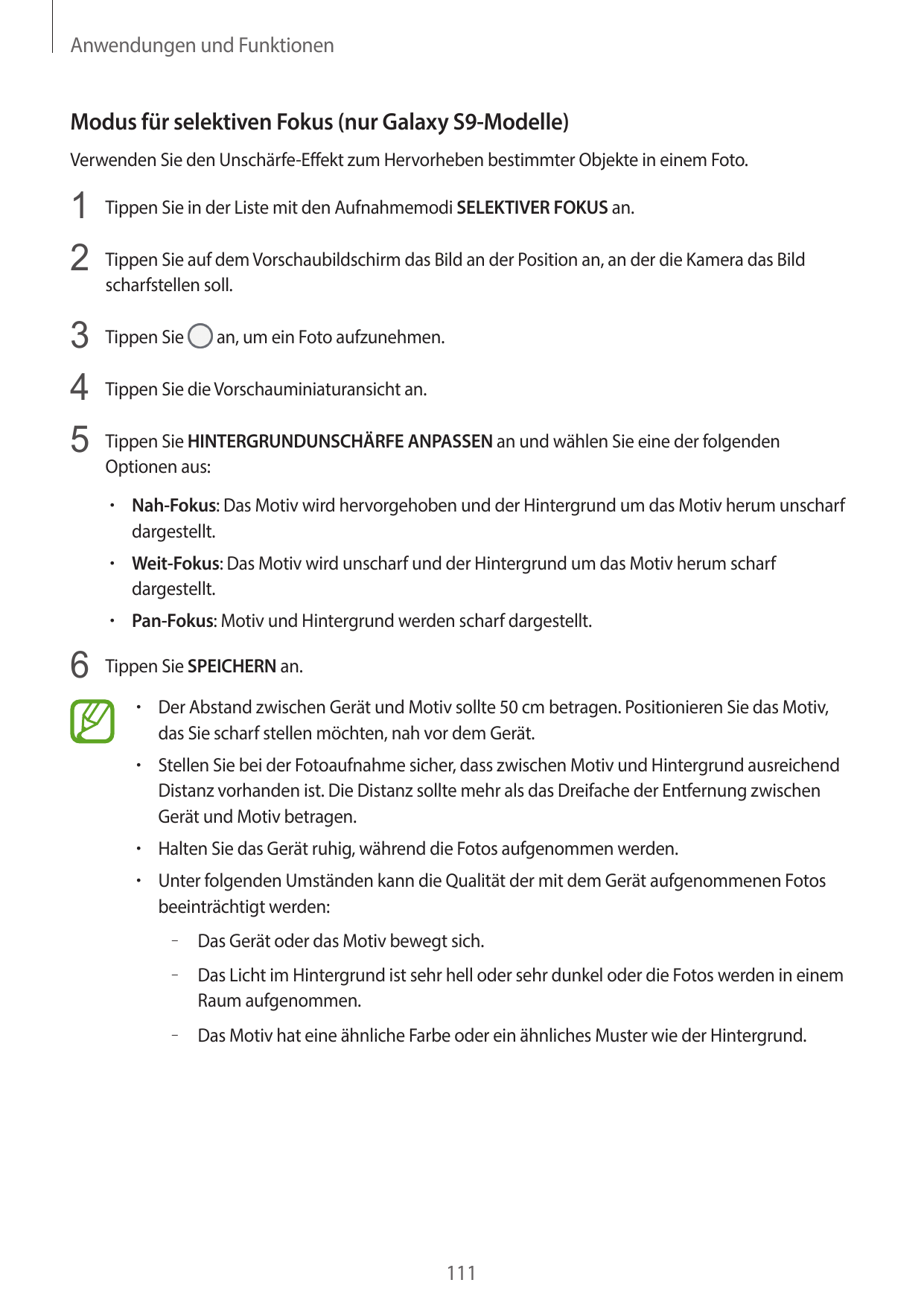 Anwendungen und FunktionenModus für selektiven Fokus (nur Galaxy S9-Modelle)Verwenden Sie den Unschärfe-Effekt zum Hervorheben b