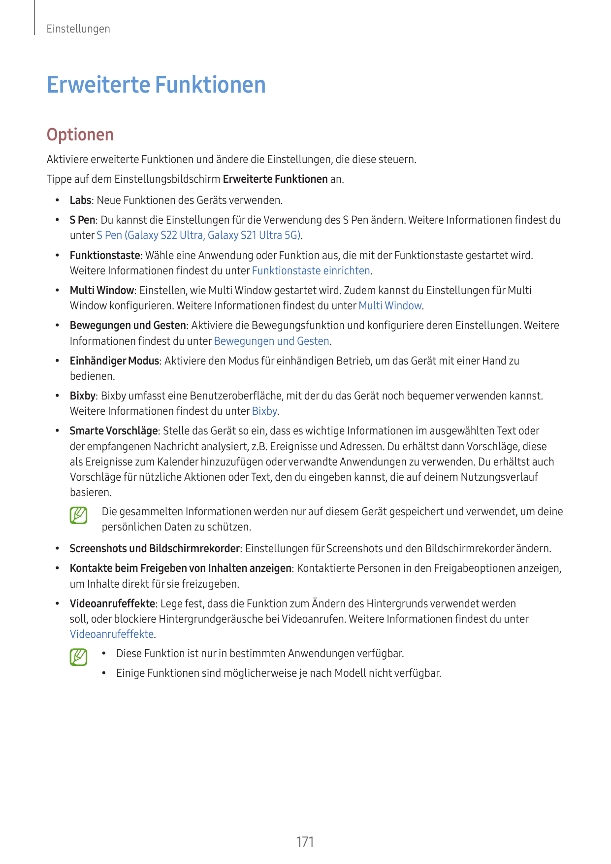 EinstellungenErweiterte FunktionenOptionenAktiviere erweiterte Funktionen und ändere die Einstellungen, die diese steuern.Tippe 