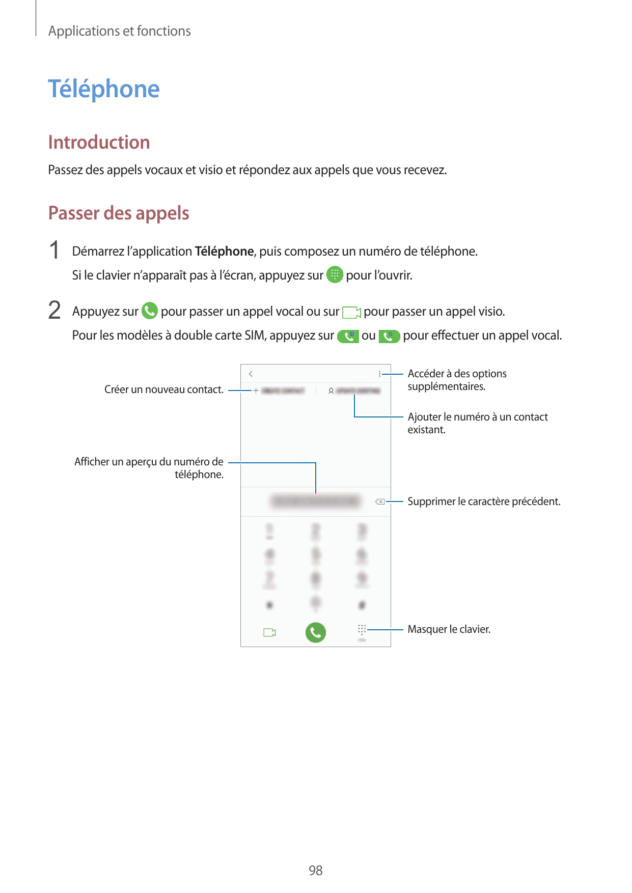 Applications et fonctionsTéléphoneIntroductionPassez des appels vocaux et visio et répondez aux appels que vous recevez.Passer d