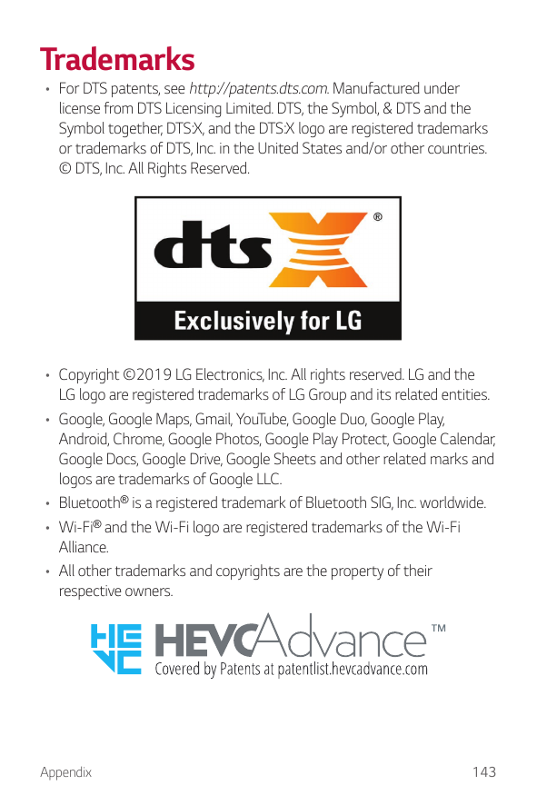 Trademarks• For DTS patents, see http://patents.dts.com. Manufactured underlicense from DTS Licensing Limited. DTS, the Symbol, 