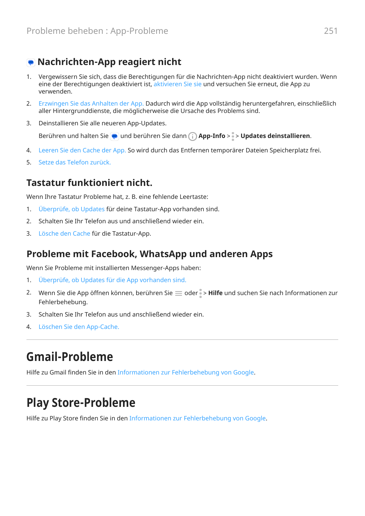 251Probleme beheben : App-ProblemeNachrichten-App reagiert nicht1.Vergewissern Sie sich, dass die Berechtigungen für die Nachric