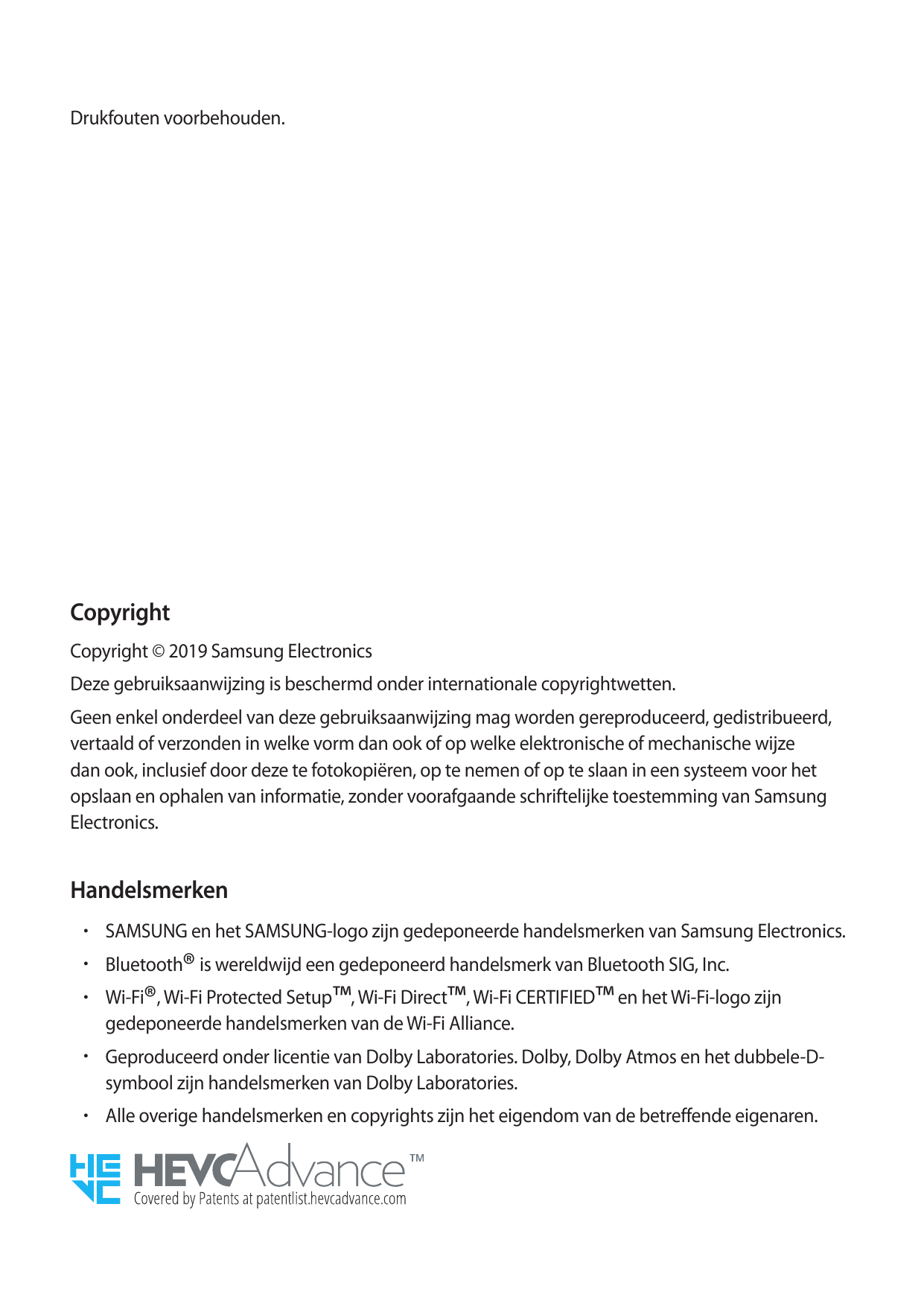 Drukfouten voorbehouden.CopyrightCopyright © 2019 Samsung ElectronicsDeze gebruiksaanwijzing is beschermd onder internationale c