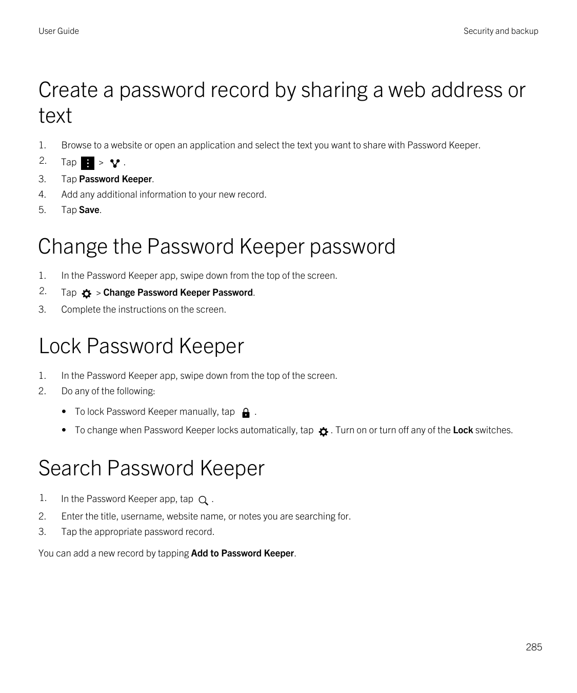 User GuideSecurity and backupCreate a password record by sharing a web address ortext1.Browse to a website or open an applicatio
