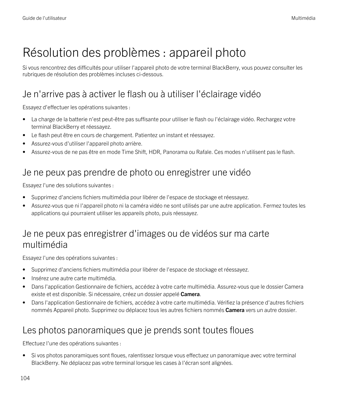 Guide de l'utilisateurMultimédiaRésolution des problèmes : appareil photoSi vous rencontrez des difficultés pour utiliser l'appa