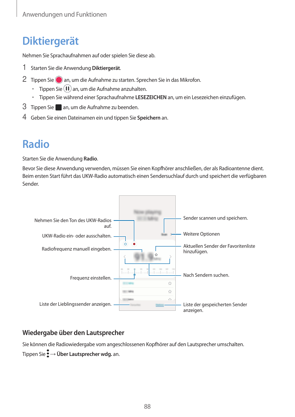 Anwendungen und FunktionenDiktiergerätNehmen Sie Sprachaufnahmen auf oder spielen Sie diese ab.1 Starten Sie die Anwendung Dikti