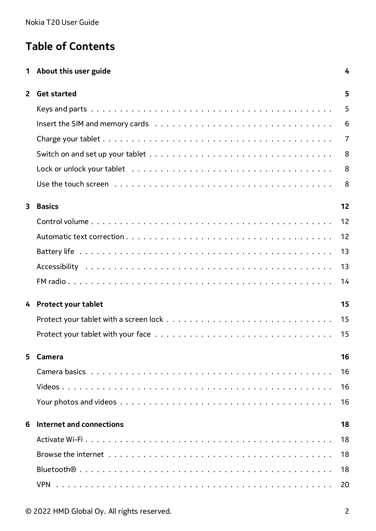 Nokia T20 User GuideTable of Contents1 About this user guide42 Get started5Keys and parts . . . . . . . . . . . . . . . . . . . 