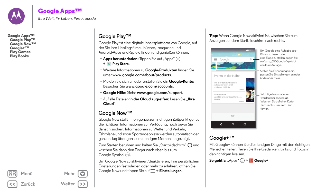Google Apps™Ihre Welt, Ihr Leben, Ihre FreundeGoogle Play™Google Apps™Google Play™Google Now™Google+™Play GamesPlay BooksGoogle 