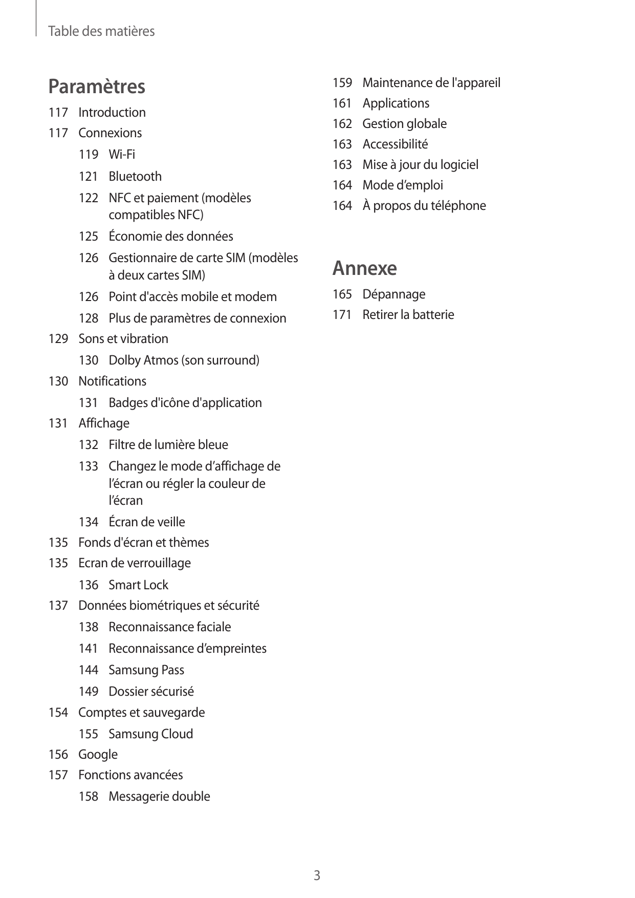 Table des matièresParamètres159 Maintenance de l'appareil161Applications162 Gestion globale163Accessibilité163 Mise à jour du lo