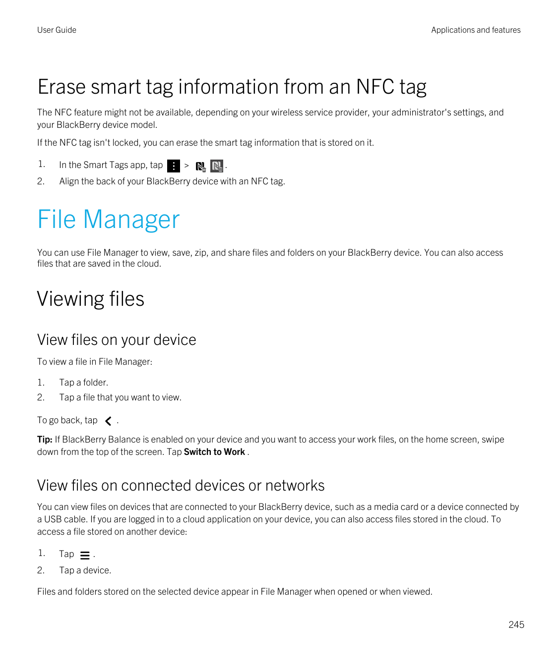 User GuideApplications and featuresErase smart tag information from an NFC tagThe NFC feature might not be available, depending 