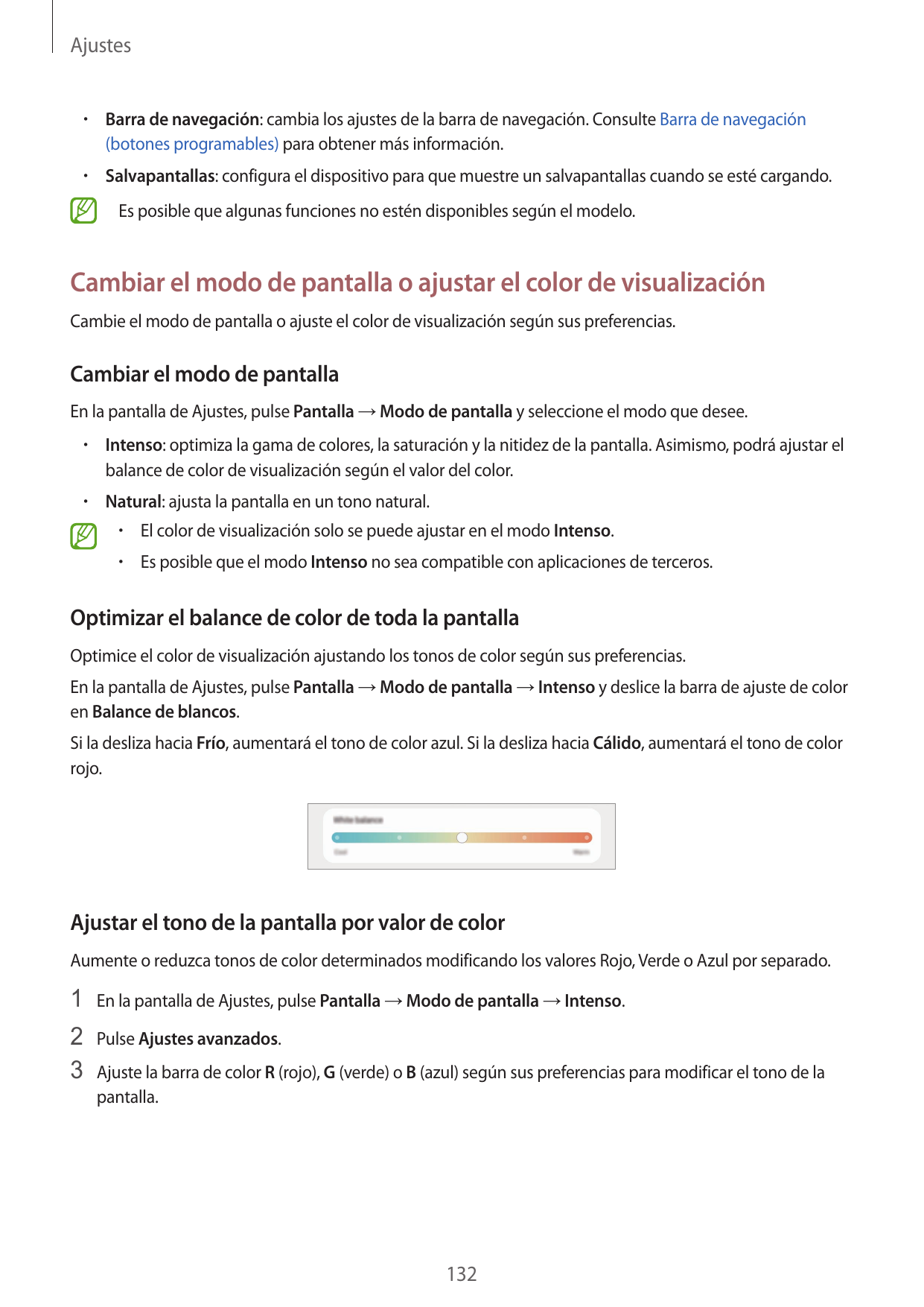 Ajustes•  Barra de navegación: cambia los ajustes de la barra de navegación. Consulte Barra de navegación(botones programables) 