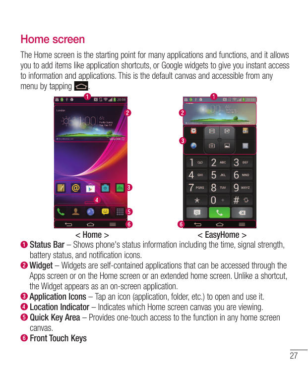 Home screenThe Home screen is the starting point for many applications and functions, and it allowsyou to add items like applica