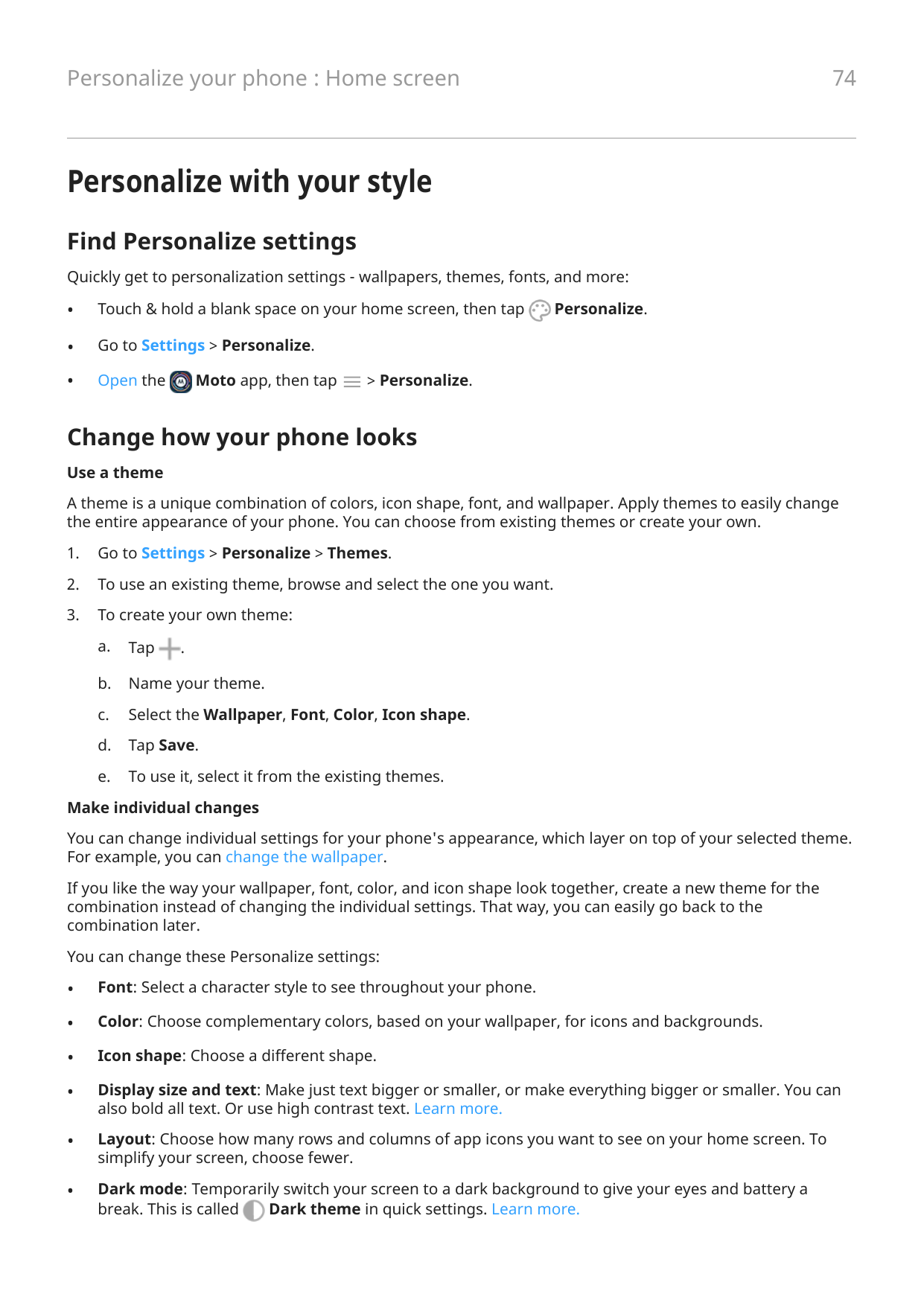 74Personalize your phone : Home screenPersonalize with your styleFind Personalize settingsQuickly get to personalization setting