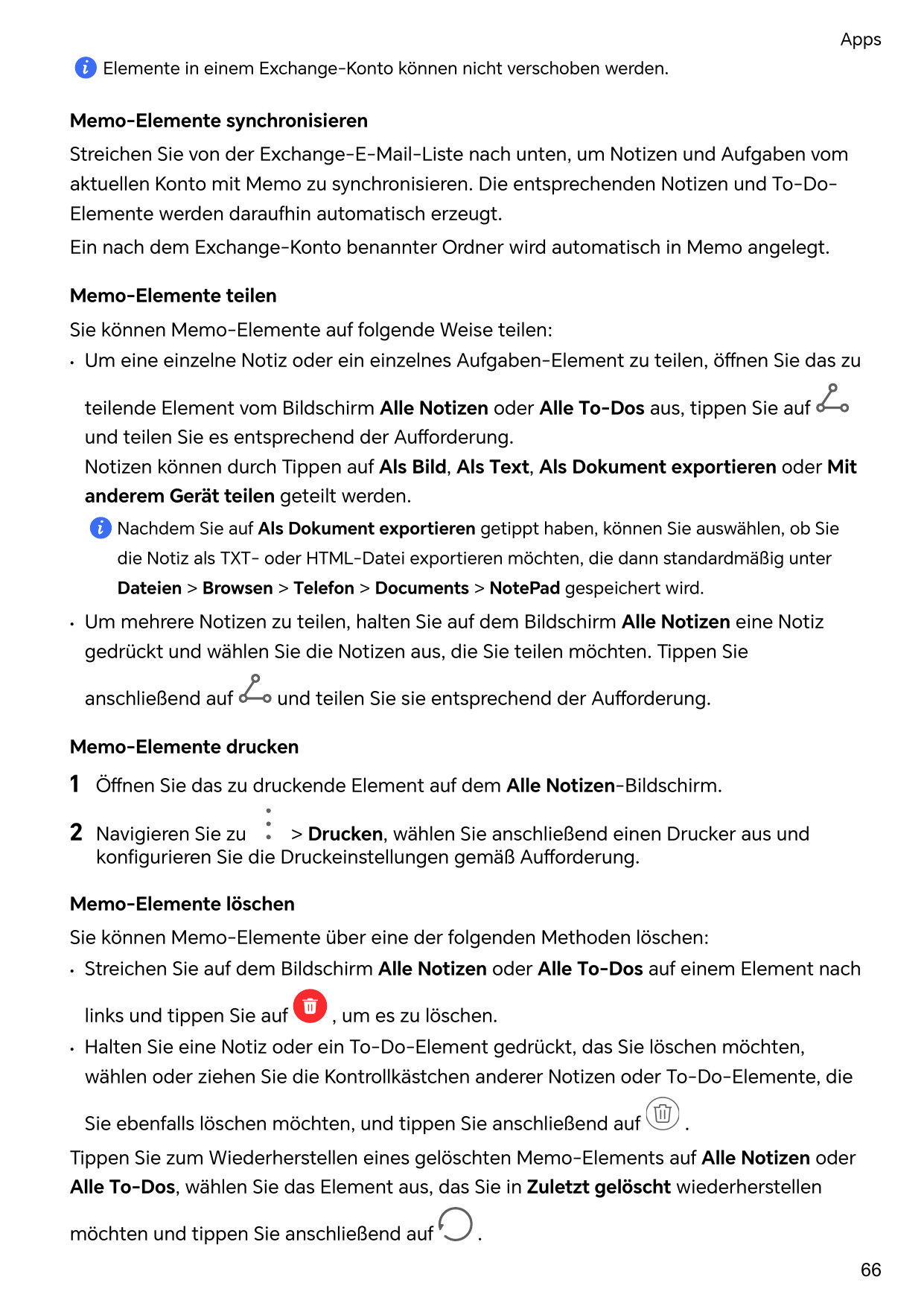 AppsElemente in einem Exchange-Konto können nicht verschoben werden.Memo-Elemente synchronisierenStreichen Sie von der Exchange-
